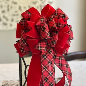 Christmas bow, Christmas plaid bow, Holiday bow, Wreath bow, Christmas Lantern bow, Christmas tree topper, Red Christmas bow, Elegant bow