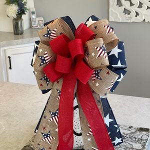Patriotic bow, 4th of July bow, American flag bow, Stars and stripes bow, Wreath bow, Lantern bow, July 4th bow, Patriotic wreath bow, stars