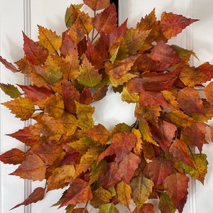 Fall wreaths, fall birch leaf wreath, Autumn door wreath, front door wreath for fall, fall boho decor, Thanksgiving wreath, fall decor