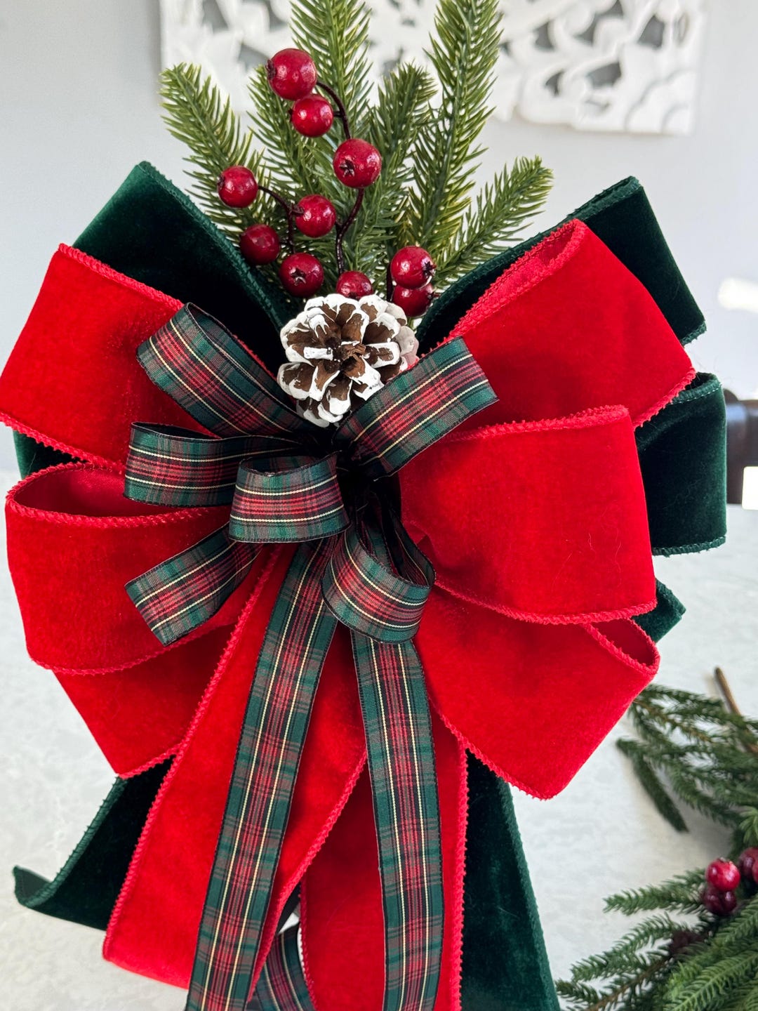 Christmas Bow With Greenery and Berries, Christmas Wreath Bow ...