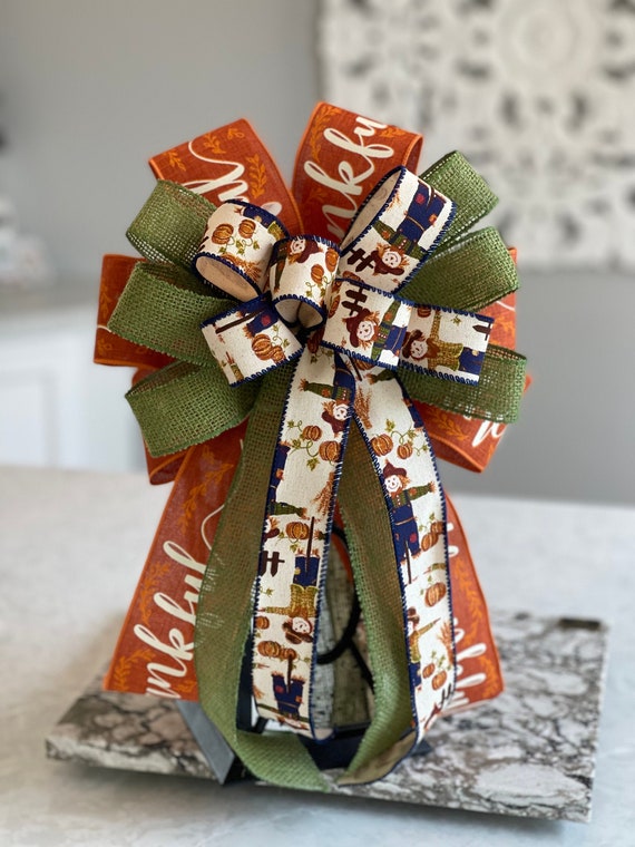 fall bows, Thanksgiving bows, scarecrow bow, pumpkin bow, fall wreath bow, Thanksgiving wreath bow, orange fall bow, Fall boho, autumn bow