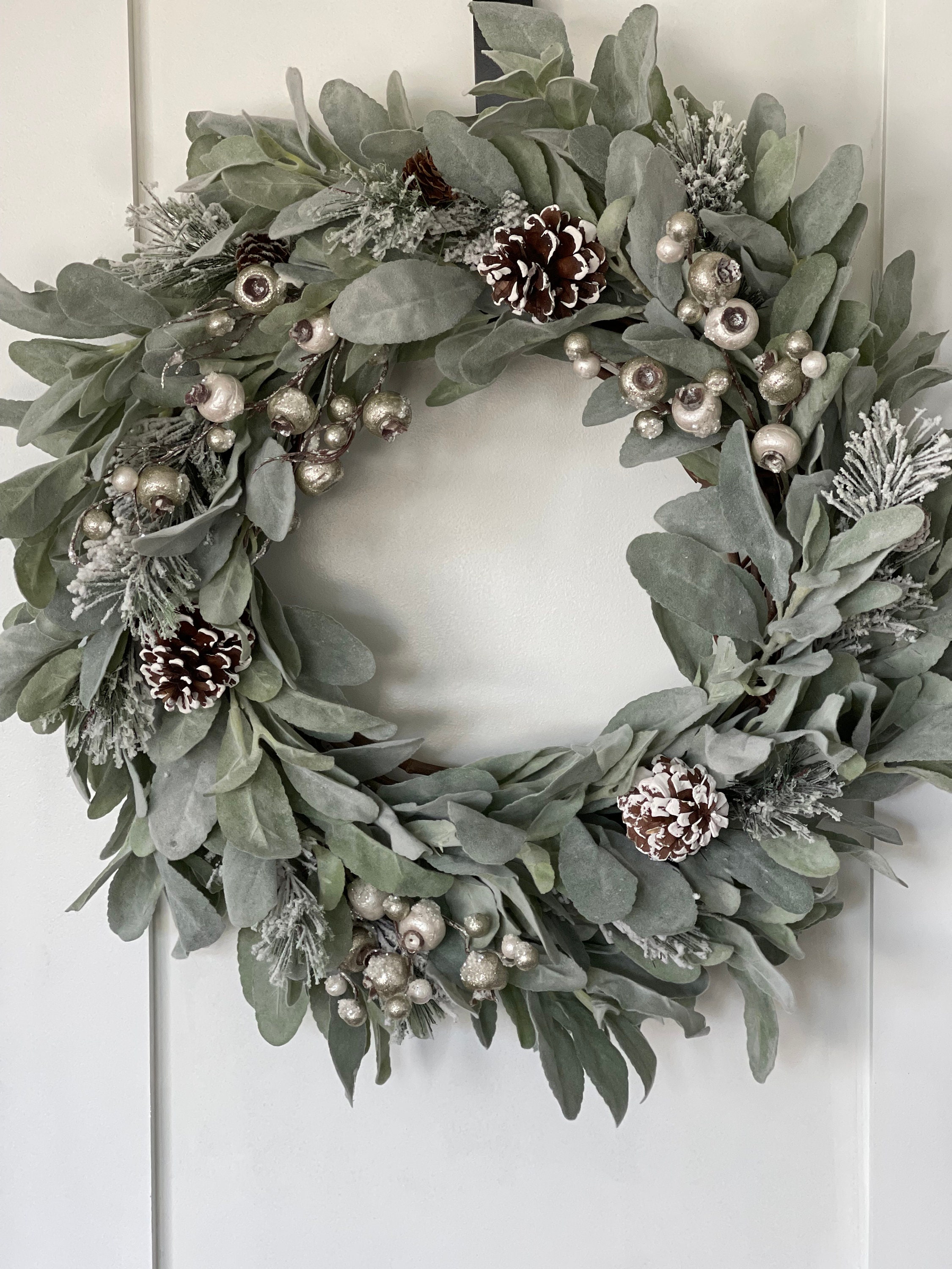 Christmas Wreaths, Lambs Ear and Berry Wreath, Winter Farmhouse Wreath ...