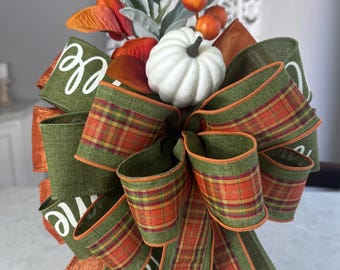Fall pumpkin decor, fall bow, fall wreath, fall decorations, plaid fall bow, fall wreath bow, fall swag bow, thanksgiving decor, pumpkin
