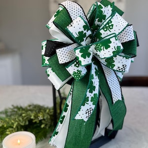 St Patricks day bow, Shamrock bow, st patricks day lantern bow, green bow, st patricks day wreath bow, door decor, clover bow, home decor