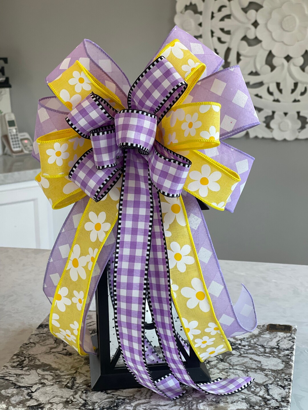 Easter Bows, Easter Bow, Easter Basket Bow, Purple Easter Bow, Yellow Daisy Bow, Spring Bow