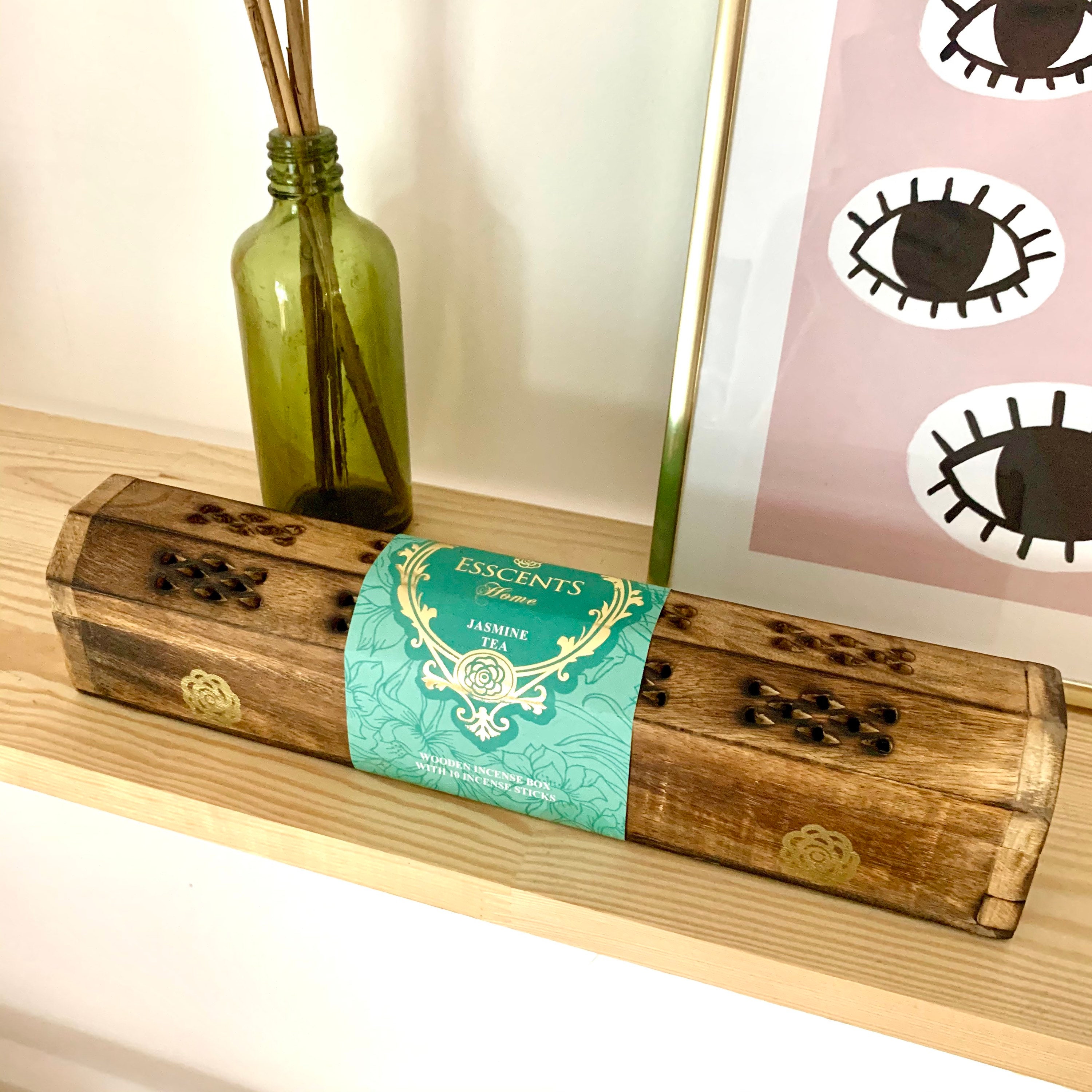 Esscents home Wooden incense box with 10 incense sticks. The Etsy