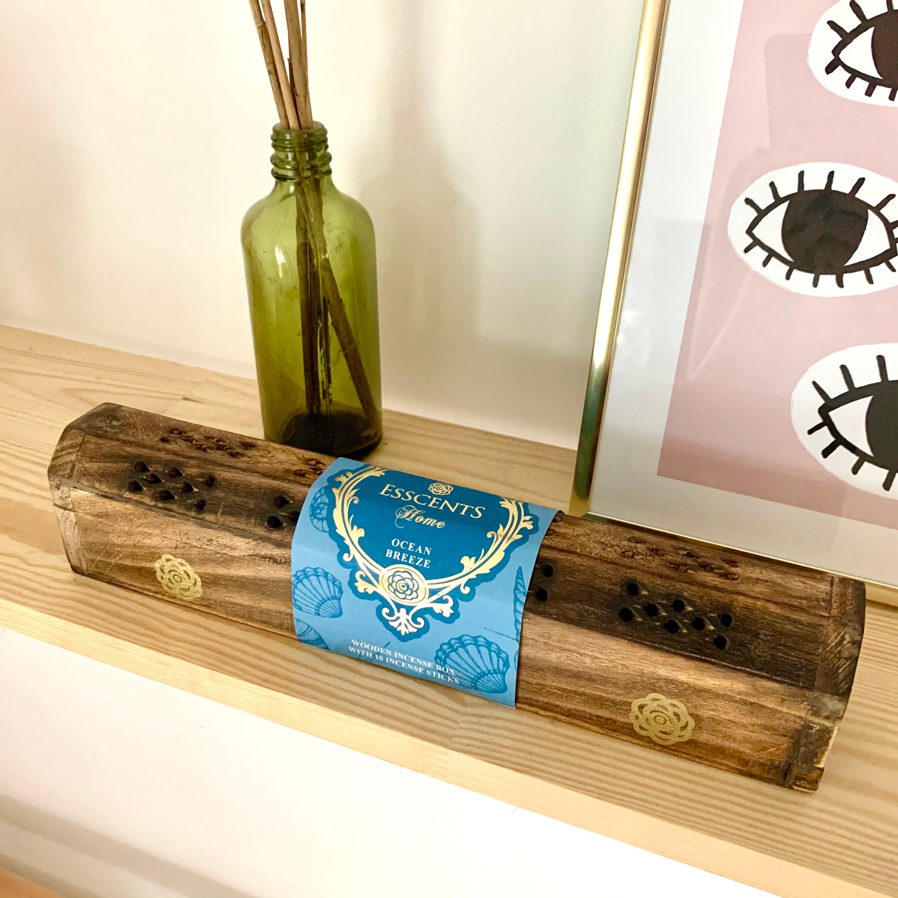 Esscents home Wooden incense box with 10 incense sticks. The Etsy