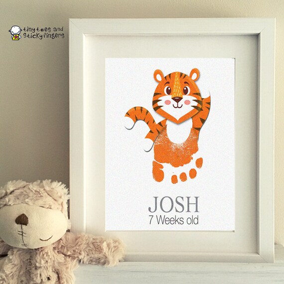 Personalised Baby Footprint Baby Shower Keepsake Gift Original Nursery Decor Baby Room Art Tiger Picture Etsy