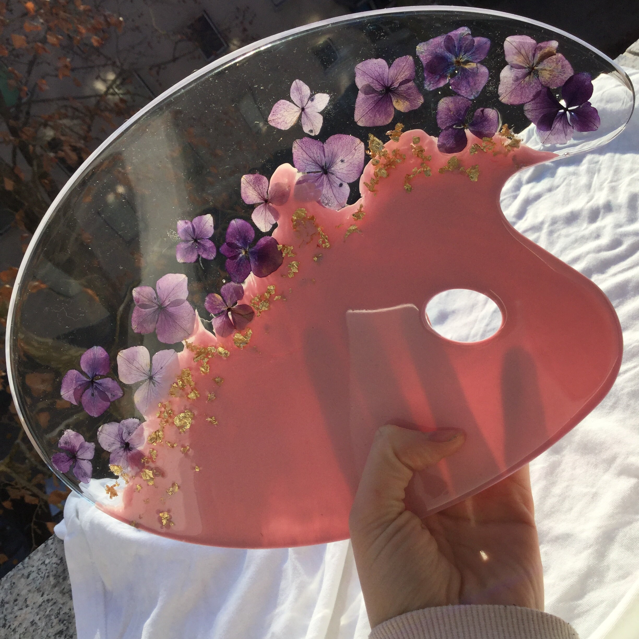 Custom Made Resin Artist Painting Palette, With Flowers, Handmade