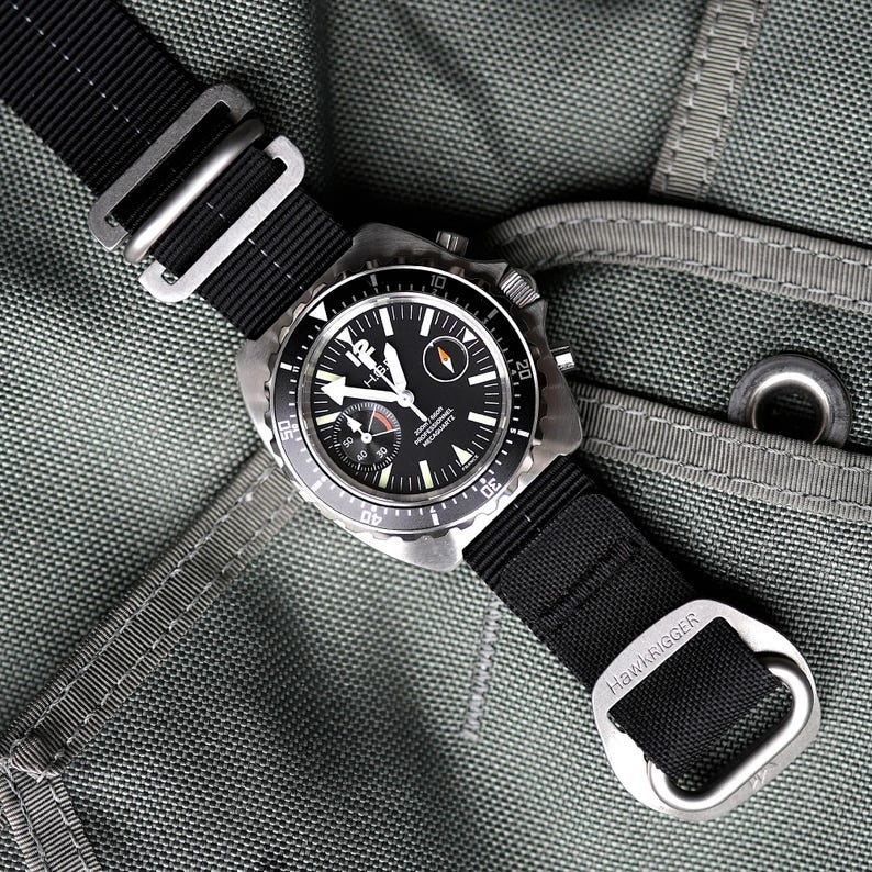 Hawkrigger 0DARK30, zwart nylon, horlogebandje, corduralaminaat, roestvrijstalen hardware afbeelding 1