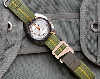 Grappleband SP 'Vintage Green Yellow Elastic Watch Strap,Stainless Harware, 20mm 22mm [spring bar compatible]