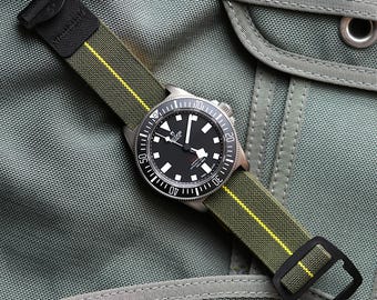 Riggerband M2 Dark PVD Watch Strap, Green Yellow Elastic Parachute Webbing
