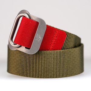 T-11 O-rig Watch Strap, Green Red, Parachute Style Military Webbing, Stainless Hardware