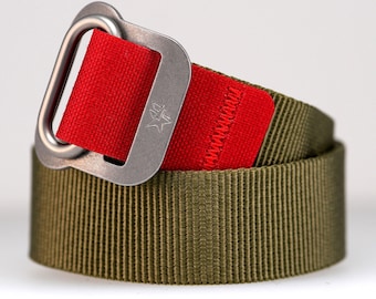 T-11 O-rig Watch Strap, Green Red, Parachute Style Military Webbing, Stainless Hardware