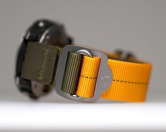 Garmin Ready Watch Strap, 2 Piece Configuration, Open Sensor, Yellow Green Nylon Webbing, Stainless Hardware