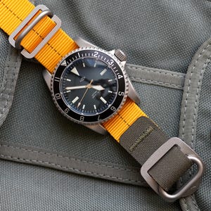 Hawkrigger Airborne O-Rig Watch Strap Yellow/Army Green, Static Line Parachute Style Military Webbing
