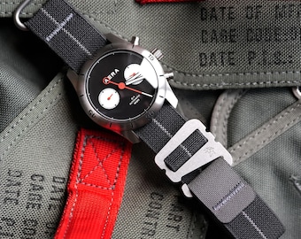 Grappleband SP Charcoal Grey Elastic Watch Strap, Stainless Harware, 20mm 22mm [spring bar compatible]