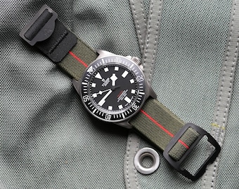 Riggerband M2 Watch Band: Green/Red Parachute Elastic, 20mm 22mm