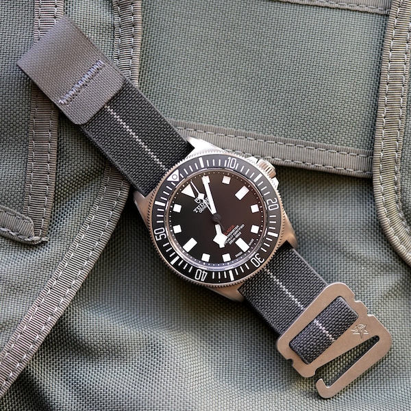 Grappleband elastiskt klockarmband, antracitgrå cordura-laminat, rostfria hårdvaror