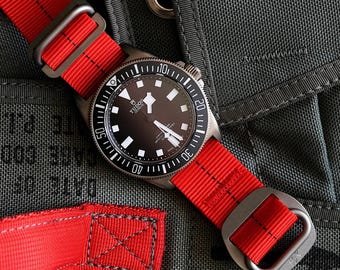 Calypso Rescue Red Watch Strap: Nylon Cordura, Stainless Steel