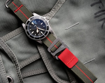 Grappleband SP Red Tab Elastic Watch Strap,Stainless Harware, 20mm 22mm [spring bar compatible]