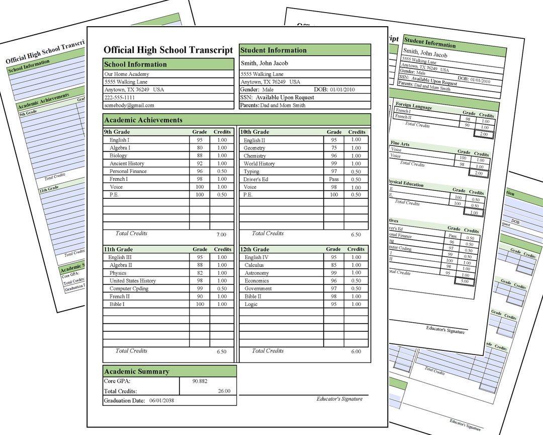 Homeschool Transcript for Middle School - by Semester - Etsy
