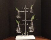 Vintage 24 quot Porcelain Lab Stand with 7 Flasks, Clamps with Arms Industrial Chemistry Science Decor