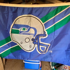 Seattle Seahawks NFL banner. 1990s Vintage Emerson NFL banner