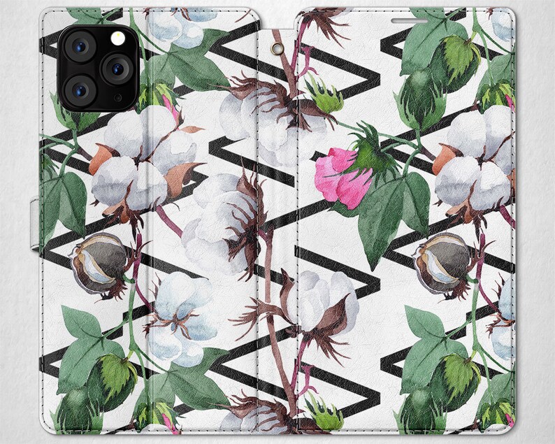 Minimal Geometry iPhone 6 Plus Card Case Cotton Flowers iPhone 11 Pro Max Case Folio 12 Mini Card Holder 10 Folio iPhone 8 Card Case Plus