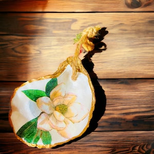 Magnolia Ornament, Christmas  Ornament, Holiday Ornaments, Oyster Shell Ornament, Magnolia Art