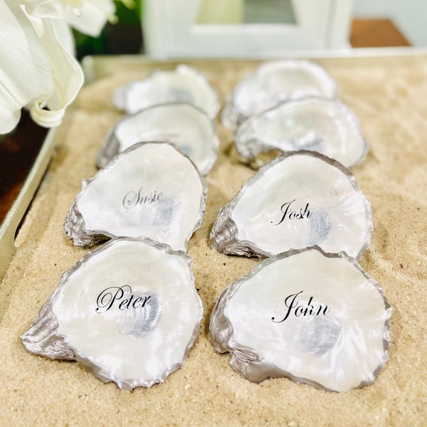 Oyster Shell Place Cards, Place Cards, Place Setting, Silver Rim Oyster Shell Place Cards, Wedding Favors