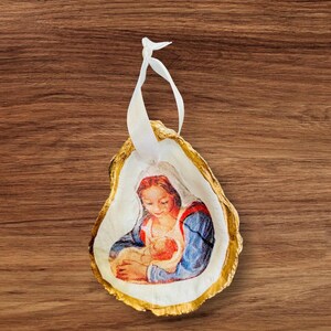 Ornamento della Natività, Sacra Famiglia, Madre Maria, Ornamenti di Natale, Lontano in una mangiatoia, Ornamenti di conchiglie, Ornamenti natalizi, Gesù Bambino