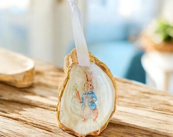 Easter Bunny Ornament, Easter, Peter Rabbit, Oyster Shell Ornament