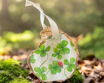 Four Leaf Clover Ornament, St. Patrick’s Day Party Favors, Lucky Oyster Shell Ornament