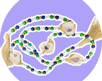 Oyster Shell Garland: Mardi Gras Decor, Wood Bead Tablescape