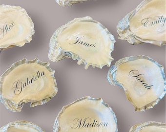 Oyster Shell Place Cards: Silver Rim Wedding Decor, Wedding Favors, Keepsake