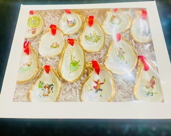 12 Days of Christmas Ornament Set, Oyster Shell Ornaments, 12 Day of Christmas