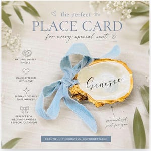 Oyster Shell Place Cards: Gold Edge Place Cards, Seaside Wedding Favors