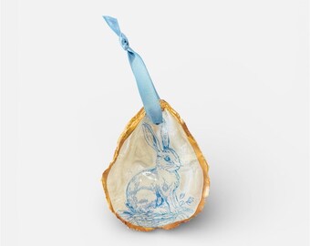Easter Bunny Ornament, Easter, Peter Rabbit, Oyster Shell Ornament, Blue Bunny, Baby Shower Party Favor