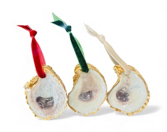 Oyster Shell Ornament, Gold Edge Oyster Shell,  Coastal Christmas Decor
