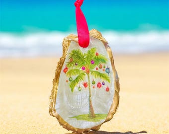Christmas Palm Tree Oyster Shell Christmas Ornament: Coastal Christmas Oranament, Beach Christmas