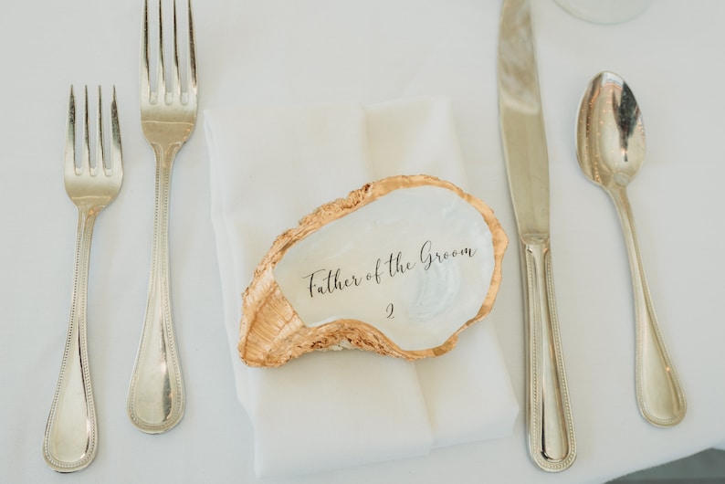 Oyster Place Cards Shell Place Card Oyster Shell Name Etsy