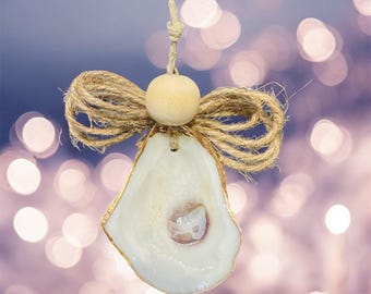 Christmas Angel, Oyster Shell Angel Ornament: Gold Leaf Edges