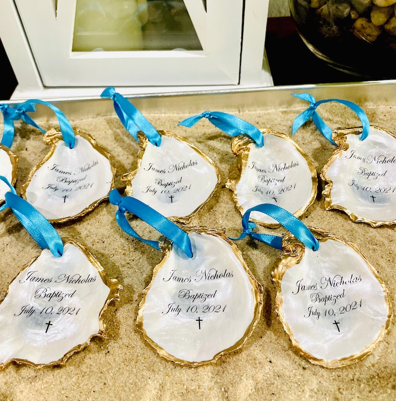 Personalized Shell Ornament Oyster Shell Gifts Tags Gilded - Etsy