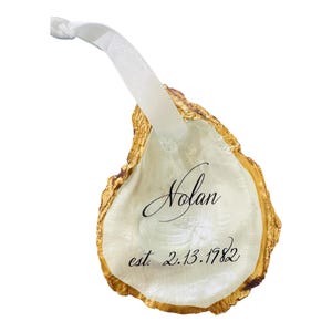 Personalized Oyster Shell Anniversary Ornament: Gold Leaf Keepsake