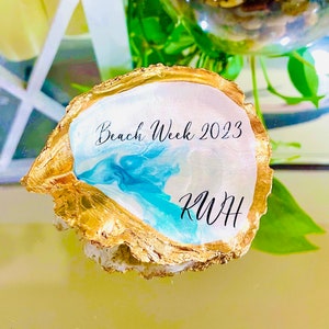 Painted Oyster Shell Trinket Dish: Gilded Edges, Coastal Decor