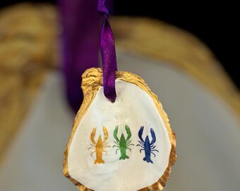 Mardi Gras Oyster Shell Ornament: Crawfish Ornament, Crawfish, Oysters