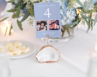 Personalized Oyster Shell Table Number Stand, Shell Table Number Stands,