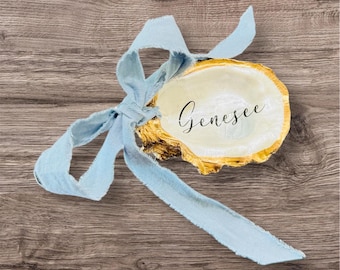 Oyster Shell Place Cards: Gold Edge Place Cards, Seaside Wedding Favors