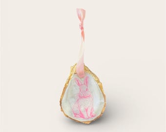 Easter Bunny Ornament, Easter, Peter Rabbit, Oyster Shell Ornament, Pink Bunny, Baby Shower Party Favor